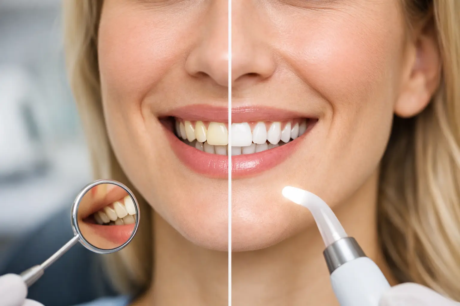 Prima e dopo sbiancamento dentale professionale